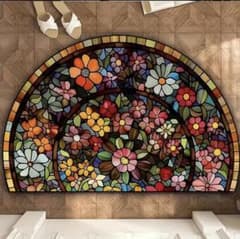 インテリア 玄関マット ボタニカル柄 半円 ラグ 華やか モダン お洒落 花 黒のサムネイル