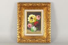 No5696額装 鈴木誠一 「花」 油彩画 SM号 直筆サイン 静物画 送料無料