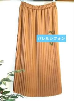 PCIパレルシフォン　光沢感プリーツロングスカート オレンジブラウン　Wゴム　Mのサムネイル