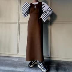 新品JUNOAH（ジュノア）LL ウールライクVネックロングワンピース