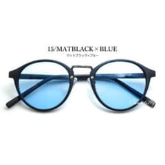 マットブラック×ブルー ラウンドサングラスのサムネイル