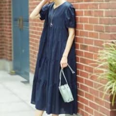 23区 洗える ソフトコットンローン ティアード ワンピース ネイビー 3XL 23区 洗える ソフトコットンローン ティアード ワンピース ネイビー