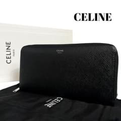 希少✨セリーヌ 長財布 ラウンドファスナー ロゴ刻印 レザー ブラック