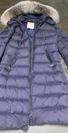 MONCLER ダウンジャケット ファー付き ネイビー - メルカリ
