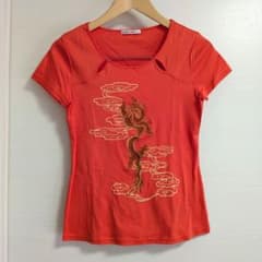 美品 VIVIENNE TAM ドラゴン刺繍 チャイナ 半袖カットソー オレンジ
