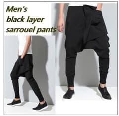 メンズ 黒 クール レイヤー サルエルパンツのサムネイル