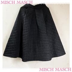MISCH MASCH 千鳥格子柄 フレアスカート ブラック ロング丈