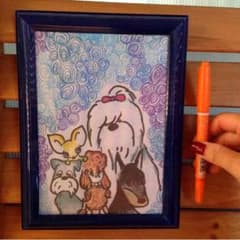 犬 イラスト 額縁付き ハンドメイドのサムネイル