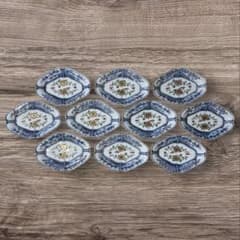 10客セット] 大聖寺伊万里 菱皿 菊 牡丹 明治 和食器 旅館 料亭