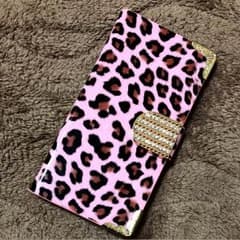 iPhone6 手帳型ケース ヒョウ柄 ピンクのサムネイル