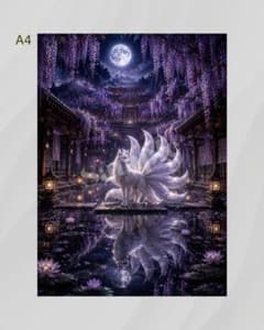 第五境 九尾の狐と満月の藤神殿 神獣が棲む十二の秘境 A4幻想アート 額なしのサムネイル