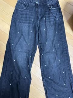 パール付き デニムパンツ ブラック Mのサムネイル