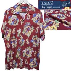 希少 ラルフローレン 90s 開襟 オープンカラー レーヨン アロハシャツ