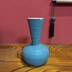 レア】陶器 花瓶 ターコイズブルー 昭和レトロ 一輪挿し - メルカリ