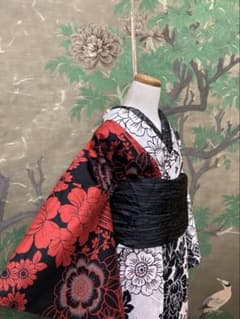 新品　個性的　カッコいい　粋　片身替わり（かたみがわり）浴衣　へこ帯　２点セット 新品 個性的 カッコいい 粋 片身替わり（かたみがわり）浴衣 へこ帯 2