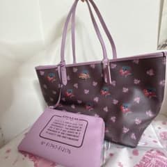 COACH トートバッグ パープル フラワー すみれ ビオラ リバーシブル 紫 COACH トートバッグ パープル フラワー すみれ ビオラ リバーシブル 紫