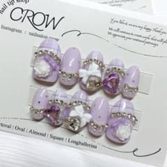 ネイルチップ 量産型 ガーリー ツイード 推しネイル 紫 #11 ネイルチップ 量産型 ガーリー ツイード 推しネイル 紫 #11 ネイル