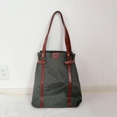 IL BISONTE ★オリーブ　ナイロン×ヌメ革　本革トートバッグカーキのサムネイル