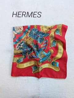 美品HERMES カレ90 シルク100%スカーフ フランス製 赤色 即日発送 