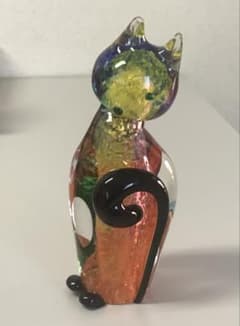 (美品)Murano glass ムラーノガラス　猫の置物職人サイン入り(底) 美品)Murano glass ムラーノガラス 猫の置物職人サイン入り(底