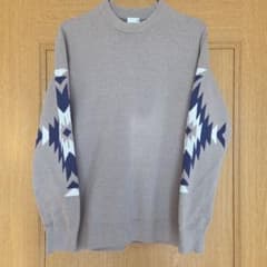 幾何学模様　ネイティブ柄　ベージュ ニットセーター 長袖