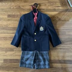 卒園式、入学式 子供用 ネイビー ブレザー チェック柄ショートパンツ セットのサムネイル