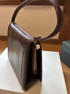 ハンドバッグ ブラウン リザード型押し ゴールド金具