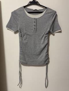 ZARA リブヘンリーネック 半袖Tシャツ グレーのサムネイル