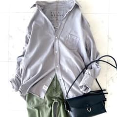 フランク＆アイリーン　Eileen コットン シャツ　スキッパー　ダメージ加工 美品 フランク&アイリーン EILEEN コットン スキッパーシャツ グレー