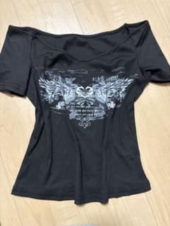 ウィングプリント オフショルダー Tシャツ ブラック