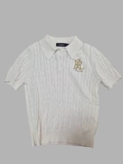 POLO RRLローレンラルフローレン ケーブルニット 刺繍ホワイトボタン