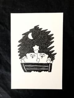 イラスト　原画　ポストカードサイズ　動物　しろくま　星のサムネイル