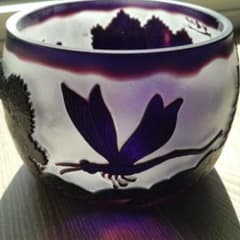 被せ硝子⭐︎アンティーク⭐︎ガレ調 ⭐︎蜻蛉文様 硝子鉢⭐︎水指