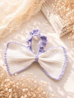 ハンドメイド かぎ針編み リボン シュシュのサムネイル