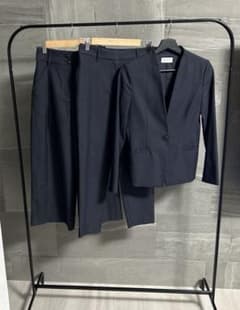 プラステ リネンブレンド ストレッチ ノーカラー ワイドパンツ スーツ
