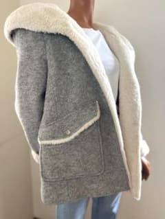 ZARA trf グレー ボア オーバーコートフード モコモコのサムネイル