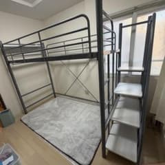 【引取限定】ニトリ ロフトベッド 階段付き 高さ調整可 解体済み シルバー 引取限定】ニトリ ロフトベッド 階段付き 高さ調整可 解体済み