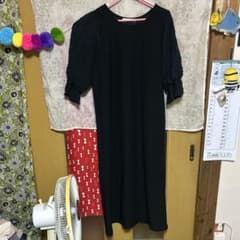 異素材コンビ ワンピース ブラックのサムネイル