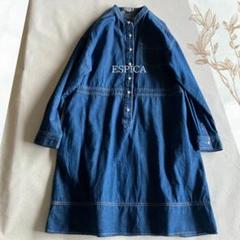 ESPICA パールボタン×デニムチュニック M コットン ワンピース