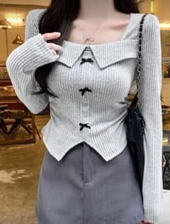 VERSION OF YOU グレー リブ編み 長袖トップス リブ編みグレー長袖トップス - メルカリ