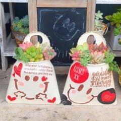 多肉植物❤Smileリメ缶❤吊るし❤壁掛け❤デコ＆ステンシル❤2個セット❤のサムネイル