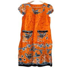 オレンジ アフリカンプリント ワンピース