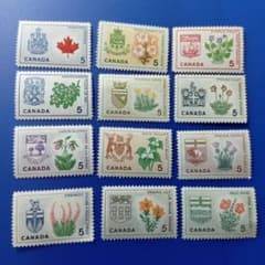 外国切手 カナダ 1964年 各州の紋章と花のシンボル 12種 - メルカリ