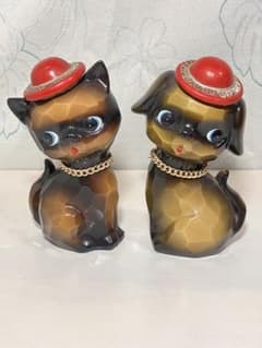 昭和レトロ 猫と犬 貯金箱 2体セット - メルカリ