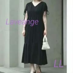 Laveange❤ジョーゼットポンチギャザーワンピース　ブラック　LLのサムネイル