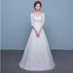 【新品未使用タグ付き】袖付きドレス Aラインウェディングドレスのサムネイル