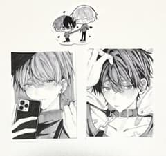 手描きイラスト 3点セット オリジナル 創作男子 原画 アナログ - メルカリ
