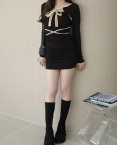 Ciel リバーシブルフィットリボンミニワンピース black 黒 Ciel リバーシブルフィットリボンミニワンピース - メルカリ