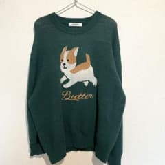 8 seconds 犬柄 ニット セーター グリーン XL