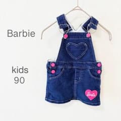 【バービー】サロペット ジャンパースカート 90 デニム ハート ピンク 可愛いのサムネイル